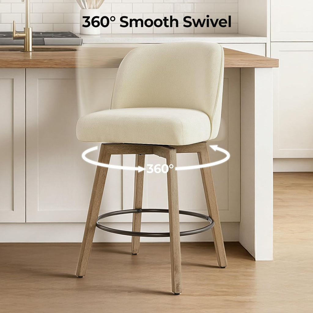Modern Swivel Counter Height Bar Stools Set of 2, 26" Upholstered Counter Stools, Solid Wood Legs, Comfortable