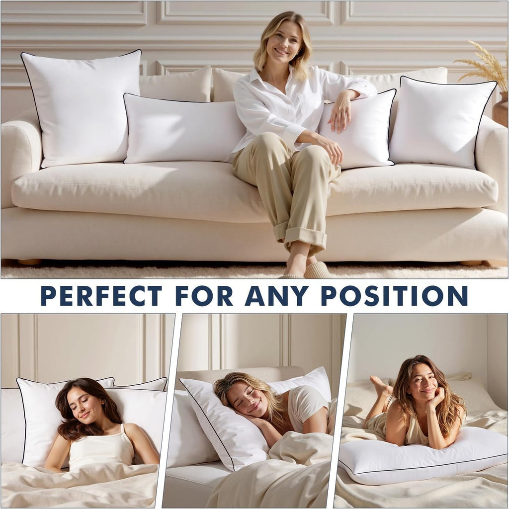 Goose Feather Down 18x18 Pillow Insert with 100% Down-Proof Cotton Cover, Soft Fluffy Decorative Pillow - Set of 2