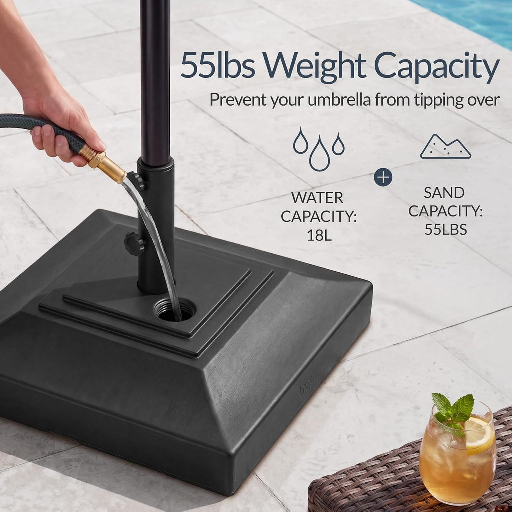 Fillable Umbrella Base Stand Pyramid Design Plastic Patio Umbrella Base Stand, Pole Holder w/ 55lbs Weight Capacity