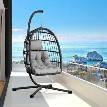 Egg Chair with Stand,Patio Rattan Wicker Hanging Hammock Chair Porch Garden,Thickened Aluminum Alloy Steel Frame and