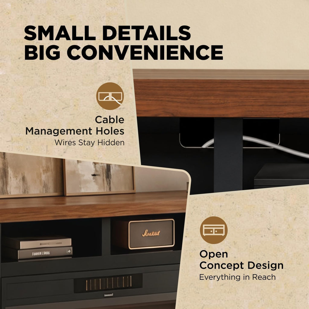 86" Solid Wood Fireplace TV Stand, Entertainment Center with 36" WI-FI Electric Fireplace,Modern TV Media Console