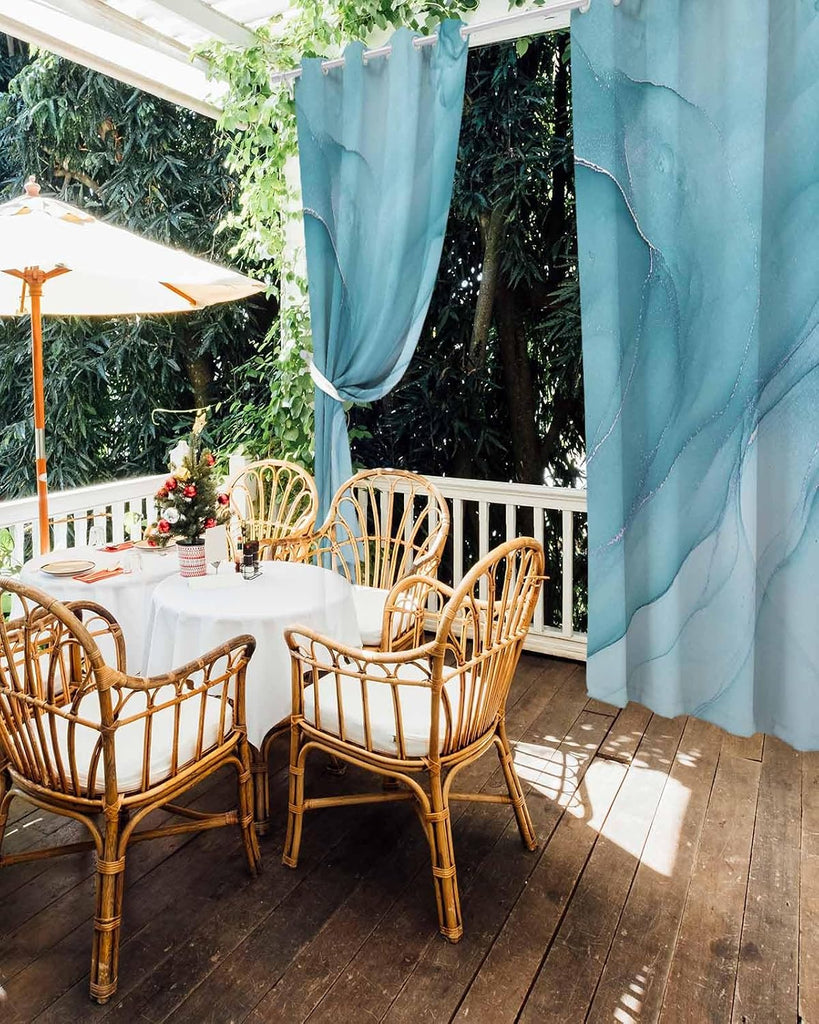 Outdoor Curtains Waterproof, Marble Texture Privacy Screen Outdoor Front Porch Decor, Grommet Outside Curtains for