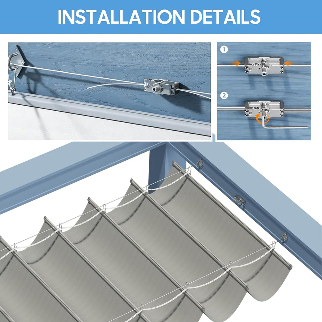 4.5'x18' Retractable Sun Shade Canopy, Wave Shade Sail with High-Density Polyethylene Fabric, Sliding Pergola Cover