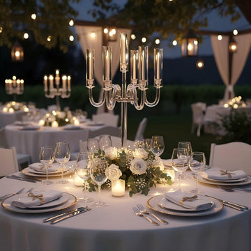 Acrylic Candelabra Centerpieces for Tables, 37.4in Tall 6 Arm Acrylic Candle Holder for Taper LED Candles, Clear