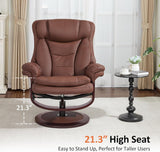 Modern Reclining Swivel Lounge Chair and Ottoman — Brown Faux Leather
