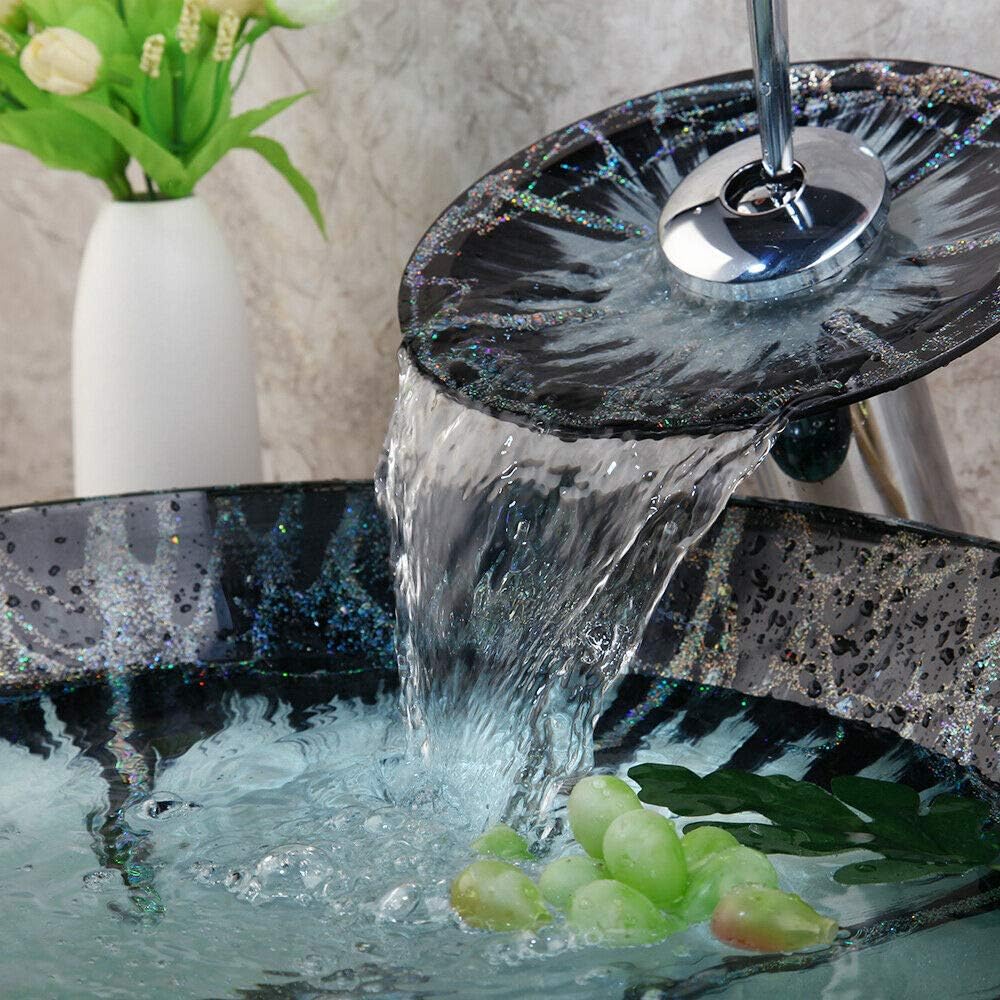 Green Glass Vessel Sink With Faucet And Pop-Up Drain Combo 17 Inch Round Tempered Glass Basin Bathroom Bowl Sinks