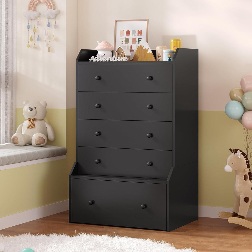 5 Drawer Tall Black Dresser | Chest of Drawers,Large Modern Vertical Dresser ,Closet