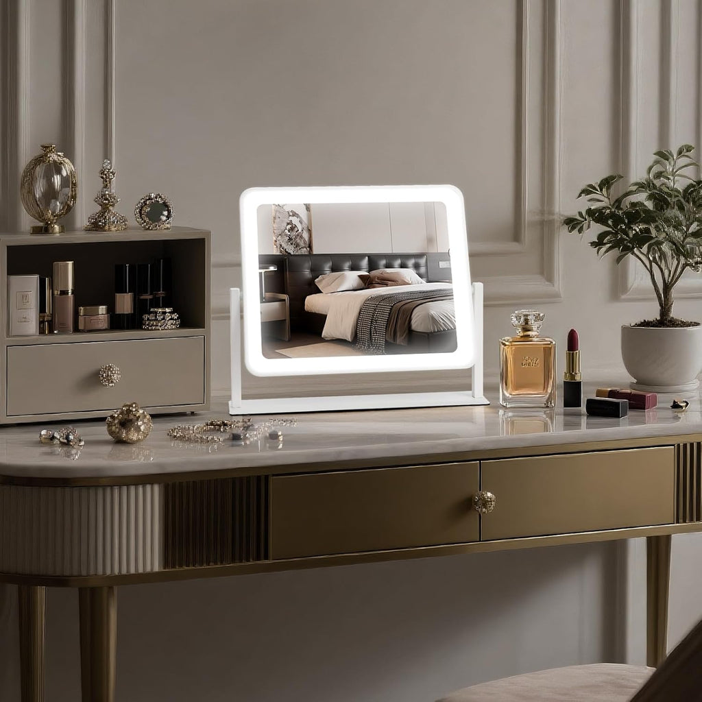 Vanity Mirror with Lights, 14"×12" LED Makeup Mirror, HD Professional Mirror, Smart Touch with 3-Color Lighting