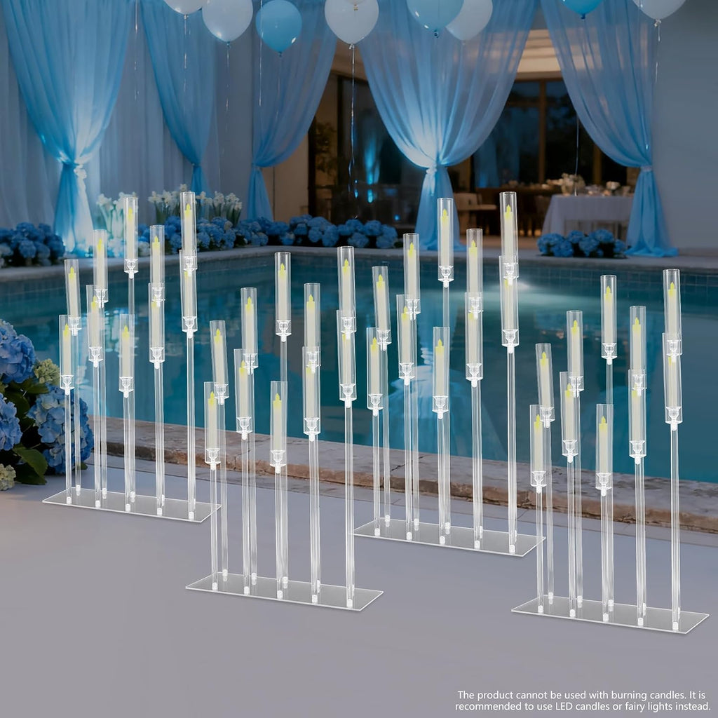 4-Piece Acrylic Candelabra Set, 10 Arms Clear Candlestick Holder with Rectangular Base LED Candles