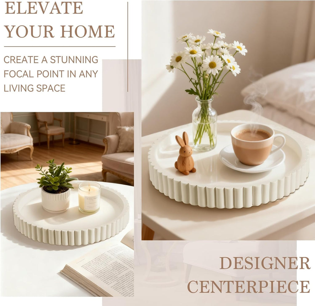 Decorative Tray for Coffee Table Decor - Resin Round Tray Stylish Coffee Table Centerpiece Decor, Minimalist Vanity