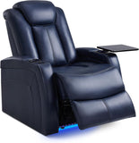 MCombo Dual Motors Leather Recliner with Power Headrest, Home Theater Seating with Armrest Storage HTS422 (Blue)