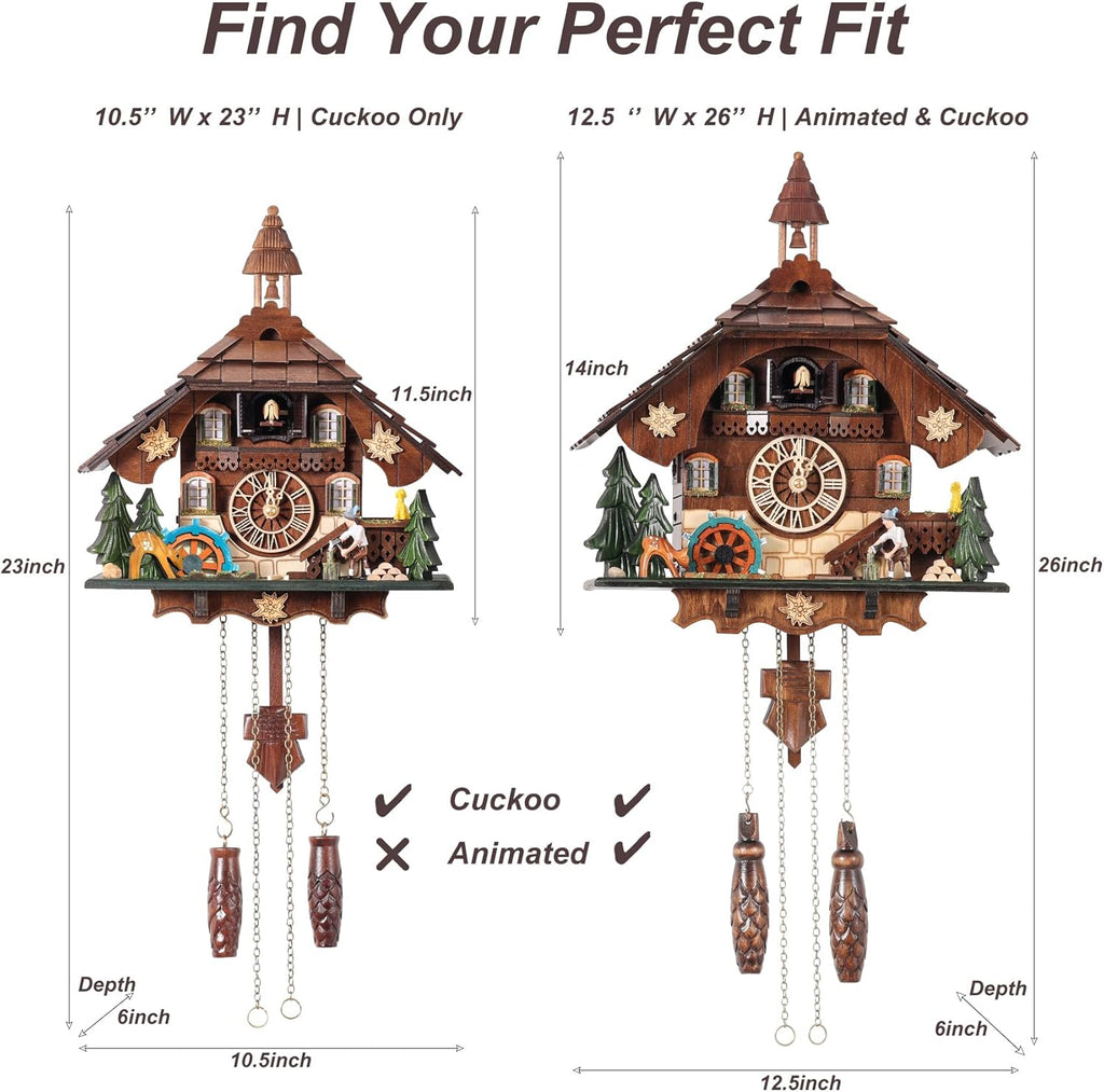 Cuckoo Clock Wall Art, Animated Scene, 12 Melodies, Volume Control, Night Mode, Germany Style Black Forest Retro Handcrafted Wooden...
