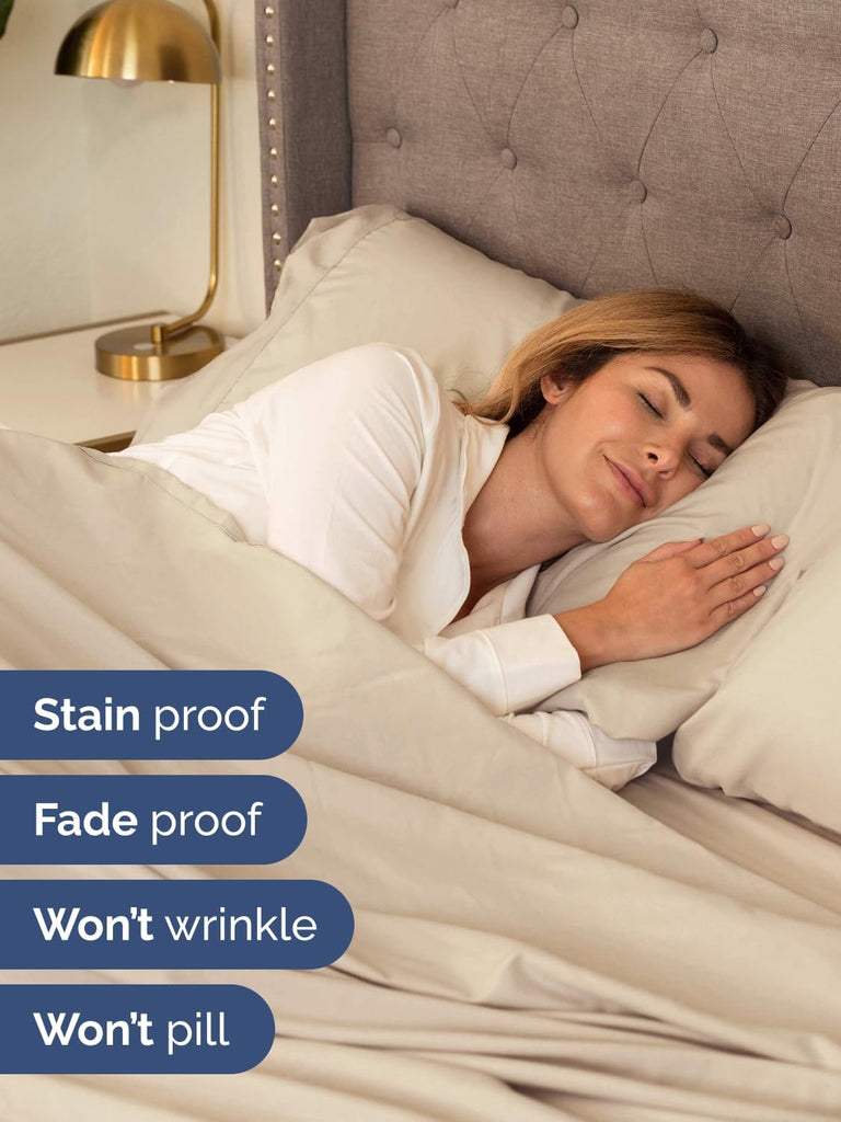 Extra Deep Twin Sheet Set - 4 Piece Breathable and Cooling Sheets - Wheat