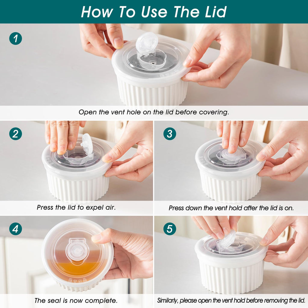 8 oz with Lid, Porcelain Creme Brulee Souffle Dishes, White Pudding Custard Cups Ramiken for Baking, Dishwasher and