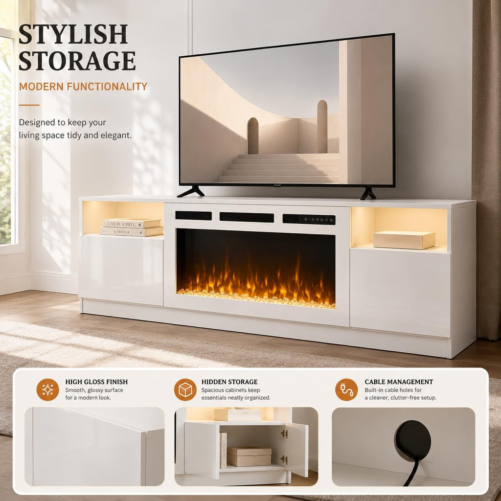 70" Fireplace TV Stand for TVs Up to 80",Entertainment Center with 36" Electric Fireplace and 12 Colors LED
