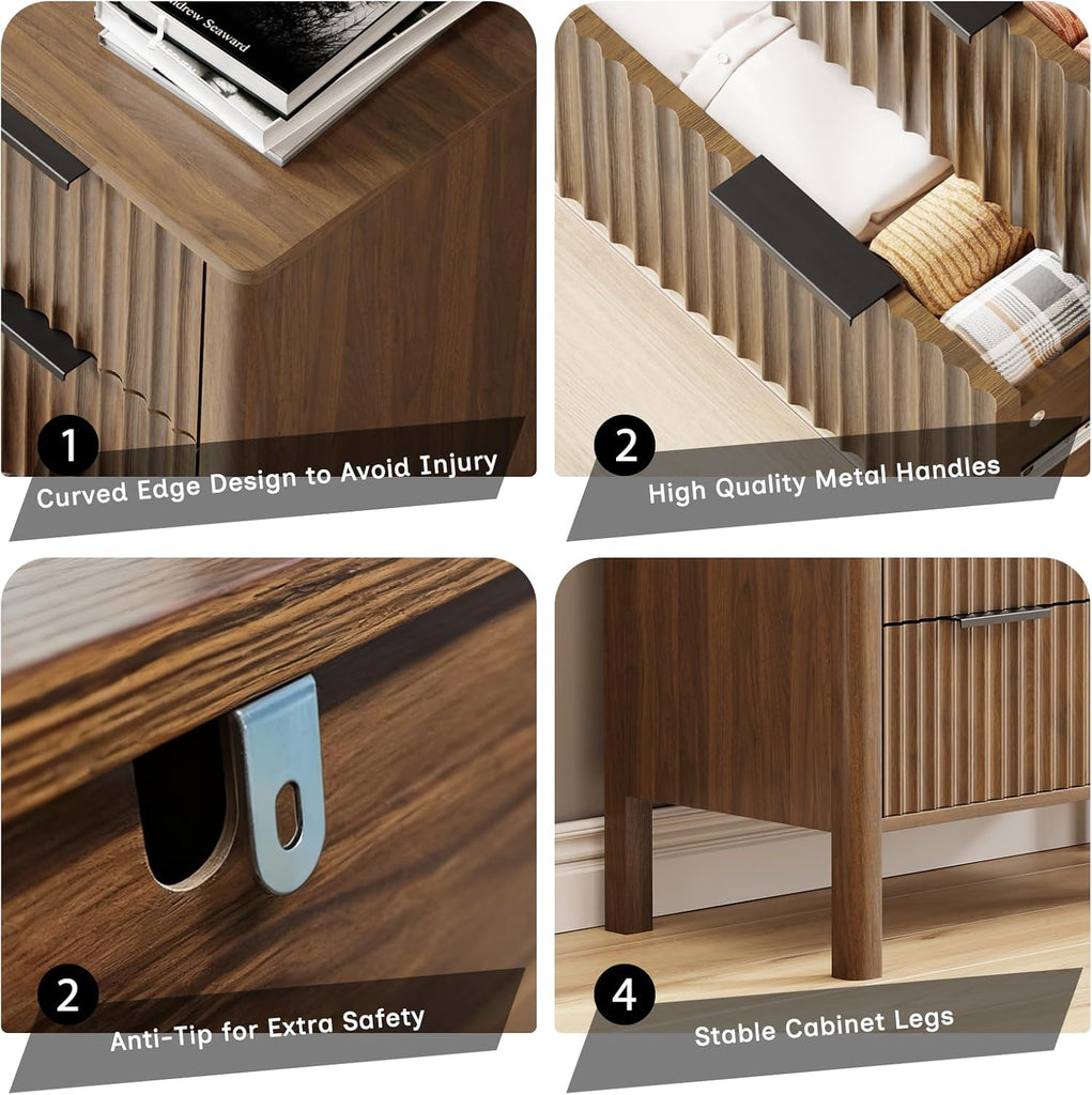 47 Inch Tall Dressers Fluted 5 Drawer Dresser, Wooden Dresser Modern Chest of Drawers Dressers with Organizer Storage