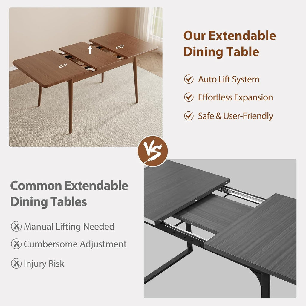 Solid Wood Extendable Dining Table for 4-8 People with Seamless Extension from 47.2 to 63 Inches, Easy Assembly