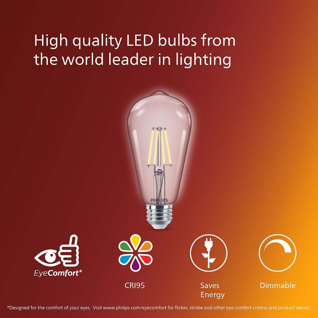 40W S19 2-Pack Vintage Edison Soft White (2700K) 400 Lumen (4.4W = 40W) Dimmable Clear Flicker-Free Light Bulbs