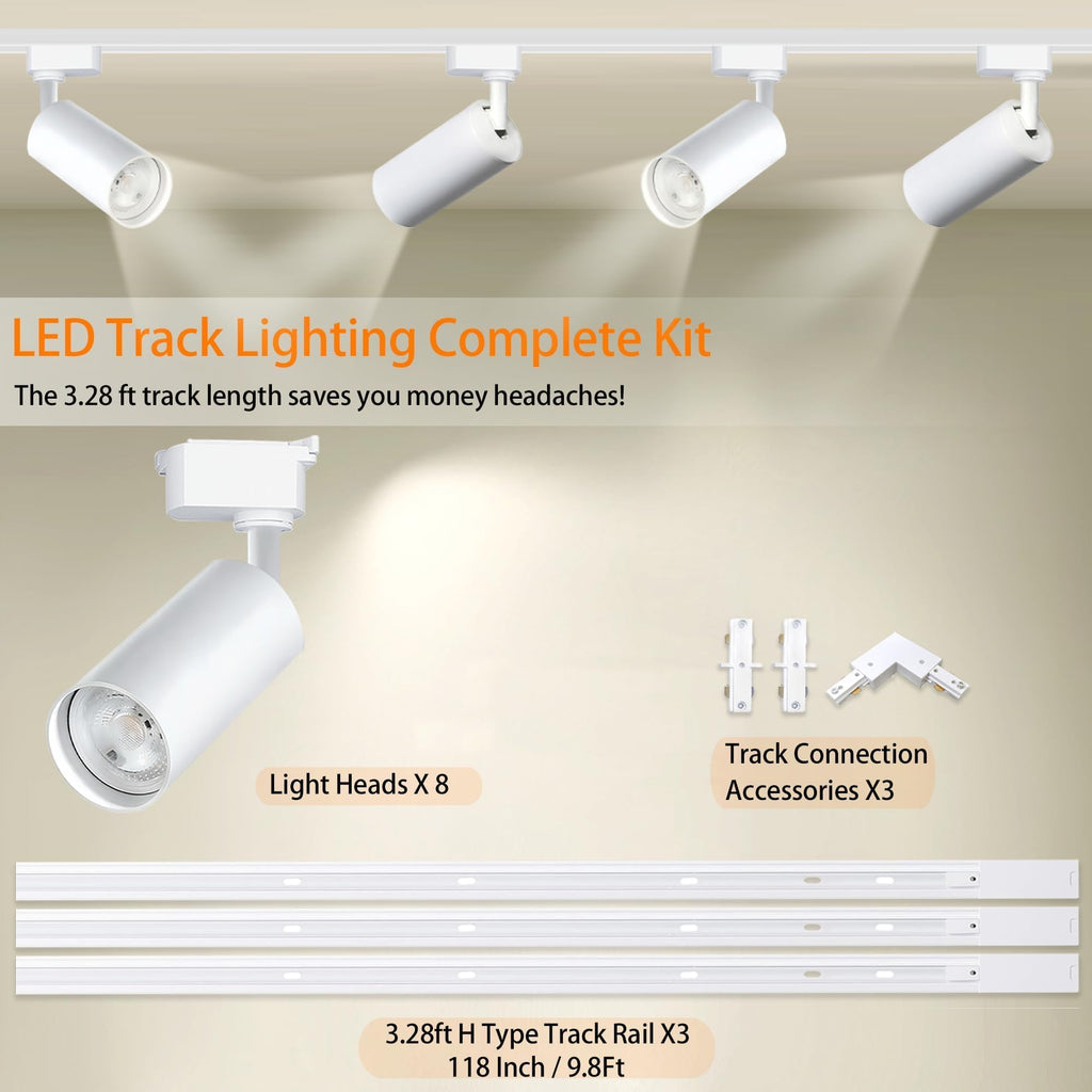 H Type LED Track Lighting Kit Dimmable Spotlight Complete System