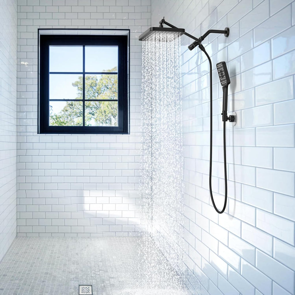 Rain Shower Head with Handheld Spray Combo Set, Adjustable 12" Rainfall Dual Shower Head, Double&Tandem Shower Head