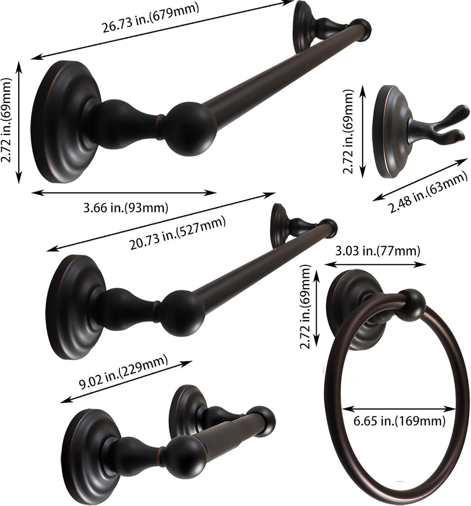 Bathroom Accessories Set, Bath Hardware, Includes Robe Hook, Toilet Paper Holder, Towel Ring, 18" & 24" Towel Bar