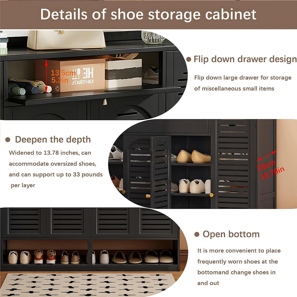 Shoe Cabinet with Louvered Doors, Freestanding Entryway Shoe Storage Cabinet with Drawer & Open Compartment, Modern