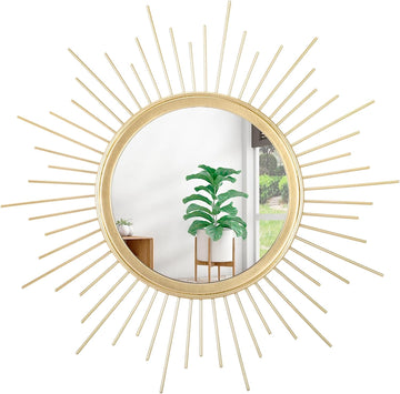 Gold Mirrors for Wall Metal Sunburst Wall Mirrors Home Décor Decorative Hanging Wall Art Bedroom Entryway Large 24" x