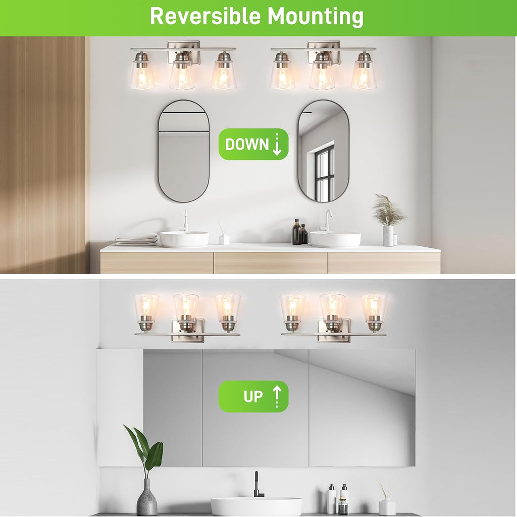 3-Light Bathroom Vanity Light, 5-Piece All-in-One Bathroom Set | 20 Inch Modern Wall Lamp, Brushed Nickel Wall Sconce