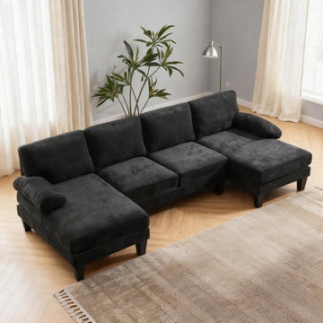 Karl home U-Shape Sectional Sofa Couch 111" Modern 4-Seat Sofa with Chaises Chenille Fabric Upholstered Covertible