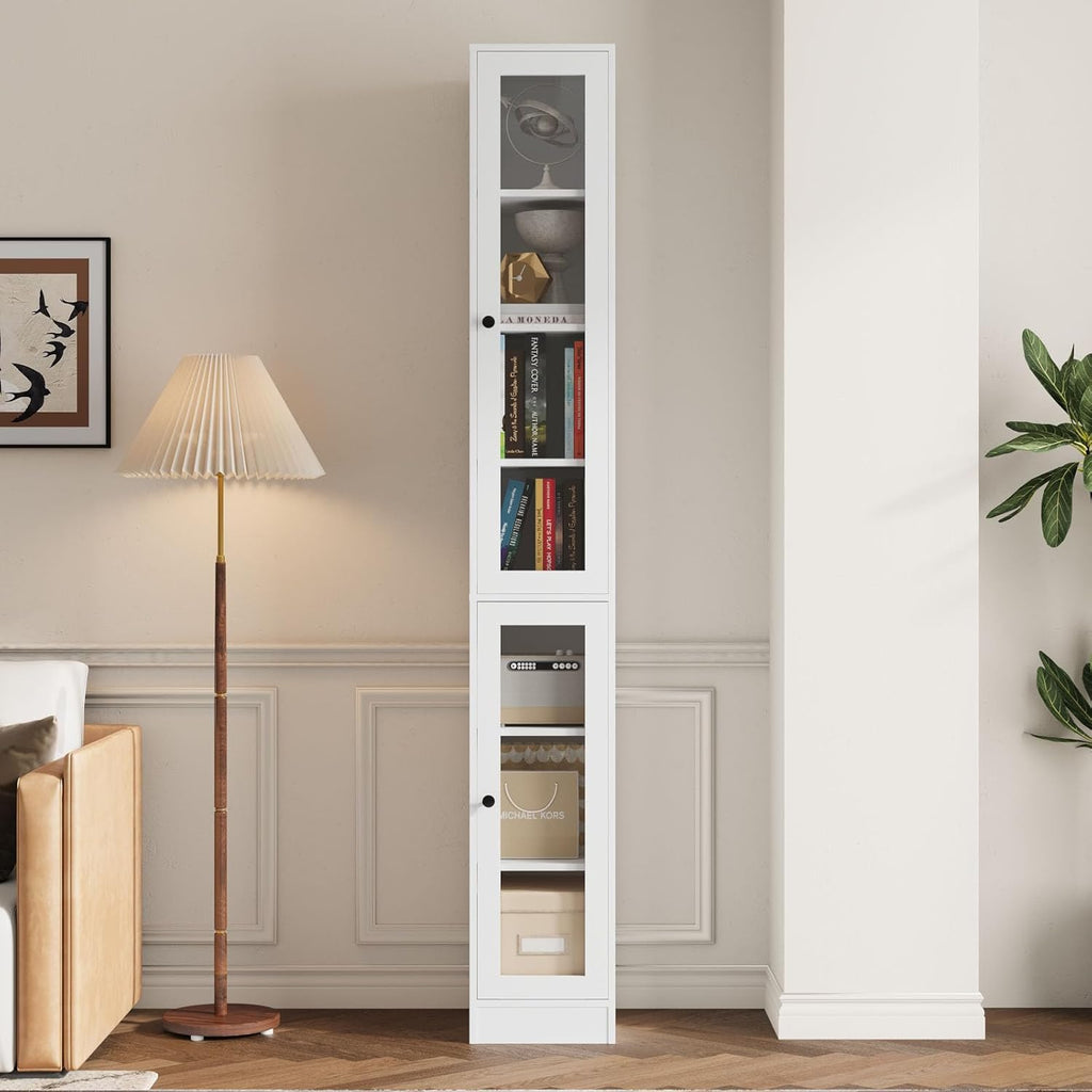 85.5 Inch Tall Bookshelf with Doors - 7 Tier Bookcase with Glass Doors and Drawer