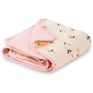 Muslin Baby Blanket Crib Blanket, Double-Sided for Girls, 40x40 Inch - Pink & Floral Print Quilt Blankets, Soft