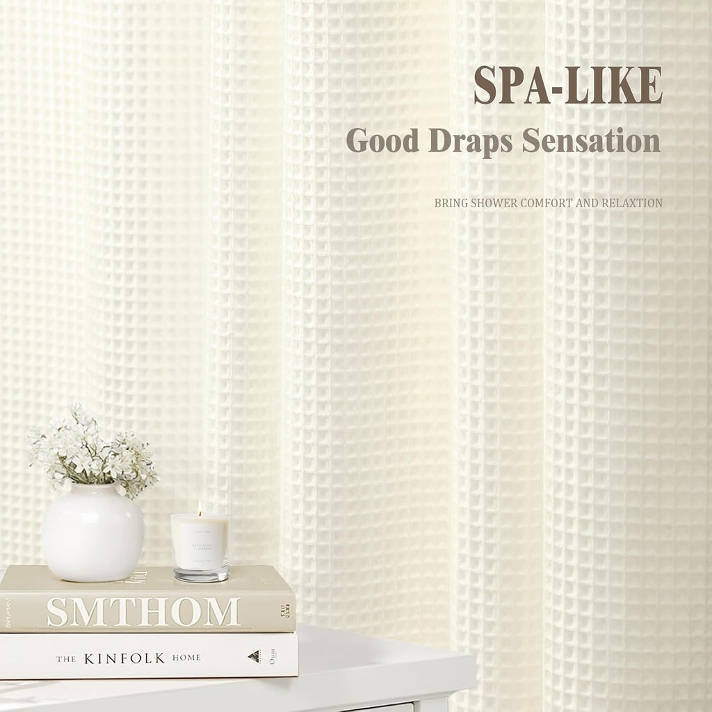 Waffle Weave Shower Curtain - Ivory Cotton Fabric Texture Heavyweight Shower Curtain ,Washable,72Wx72L