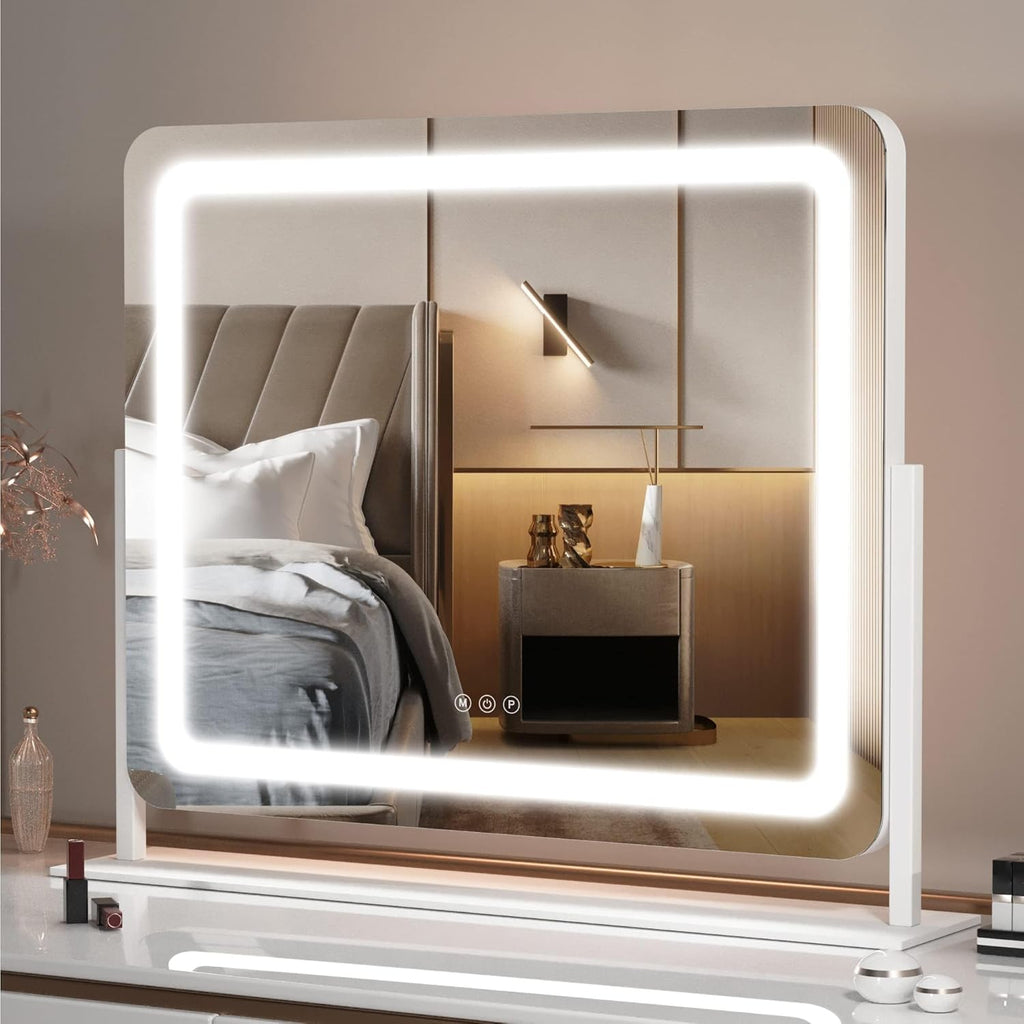 Vanity Mirror with Lights, 24.2" x 20" LED Make up Mirror, Light up Mirror with 10X Magnification, Smart Touch 3