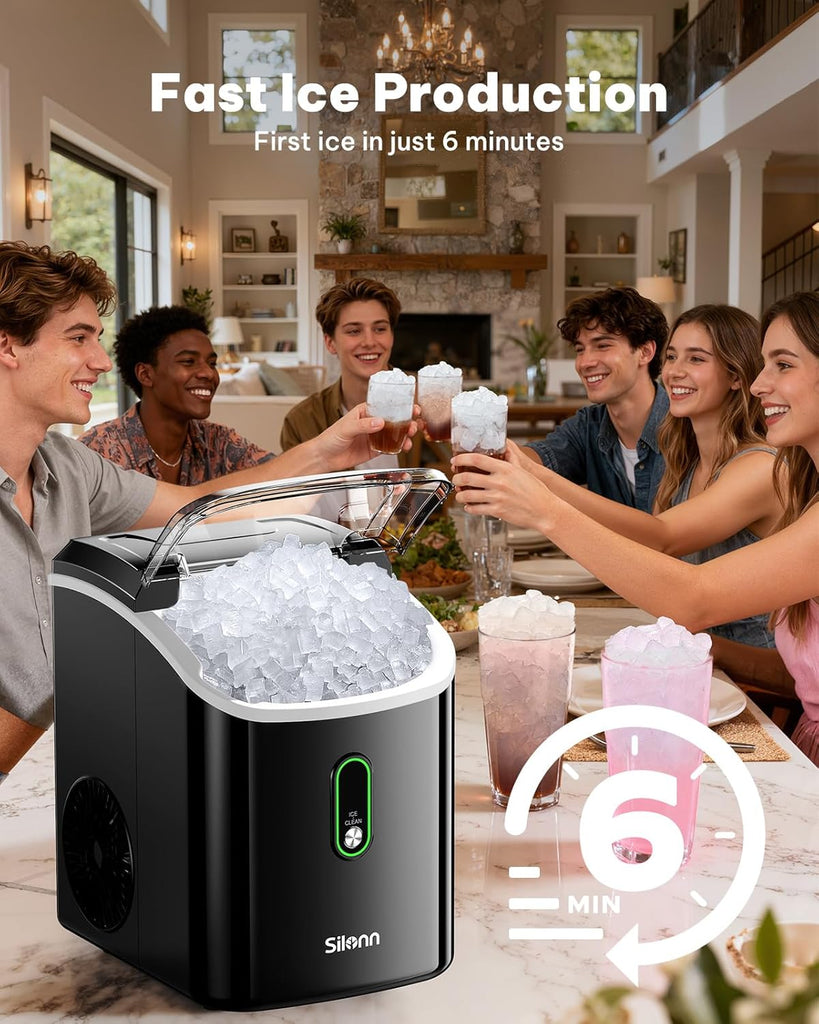 Nugget Ice Maker Countertop, Pellet Ice Machine with Self-Cleaning Function, Sonic Ice Maker Produces 33lbs