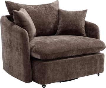 Modern Swivel Lounge Chair and Ottoman — Brown Chenille