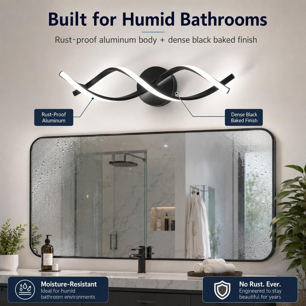 Modern Black LED Vanity Lighting,Bathroom Light Fixture Over Mirror,21 Inch,6000K Cool White