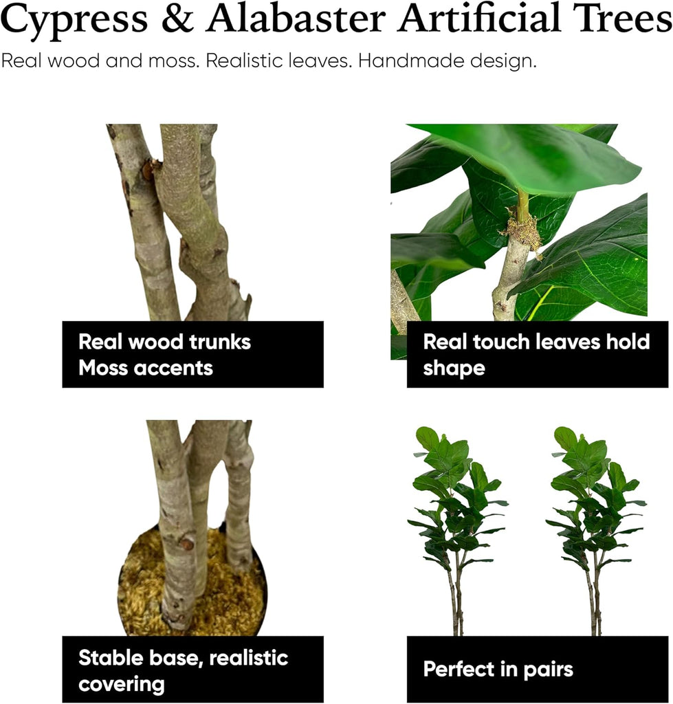 Handmade 7ft Oversized Fiddle Leaf Fig Ficus Lyrata Artificial Tree with Ethically Sourced Real Wood Trunks