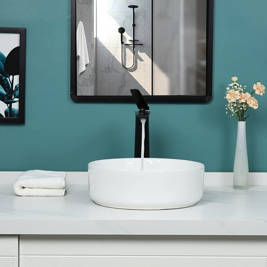 14'' Round Vessel Sink with Pop Up Drain,Bathroom Vessel Sinks,Bathroom Sinks Above Counter,Ceramic Vessel