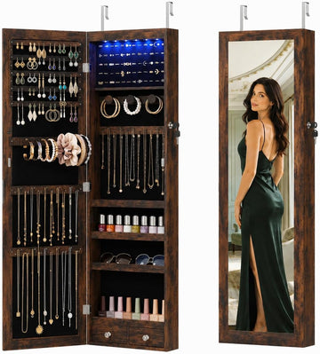 Jewelry Armoire, 47.2" Tall Lockable Jewelry Organizers and Storage Cabinet with Full-Length Mirror, 6 LEDs