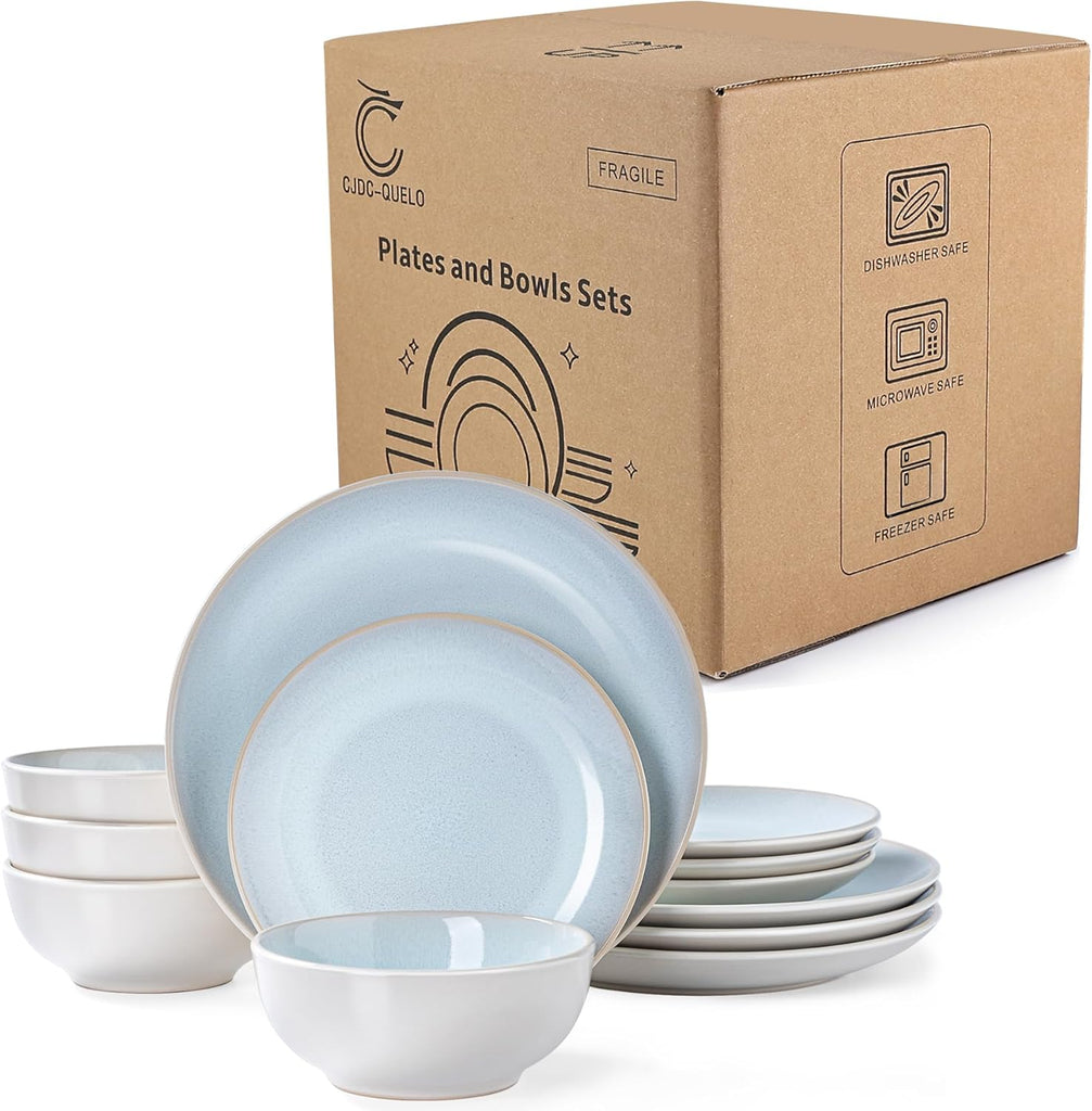 Plates and Bowls Sets for 4 - 12-Piece Stoneware Dinnerware Sets, Ceramic Dishware SetUse and Formal Dining