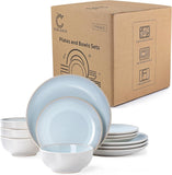 Plates and Bowls Sets for 4 - 12-Piece Stoneware Dinnerware Sets, Ceramic Dishware SetUse and Formal Dining