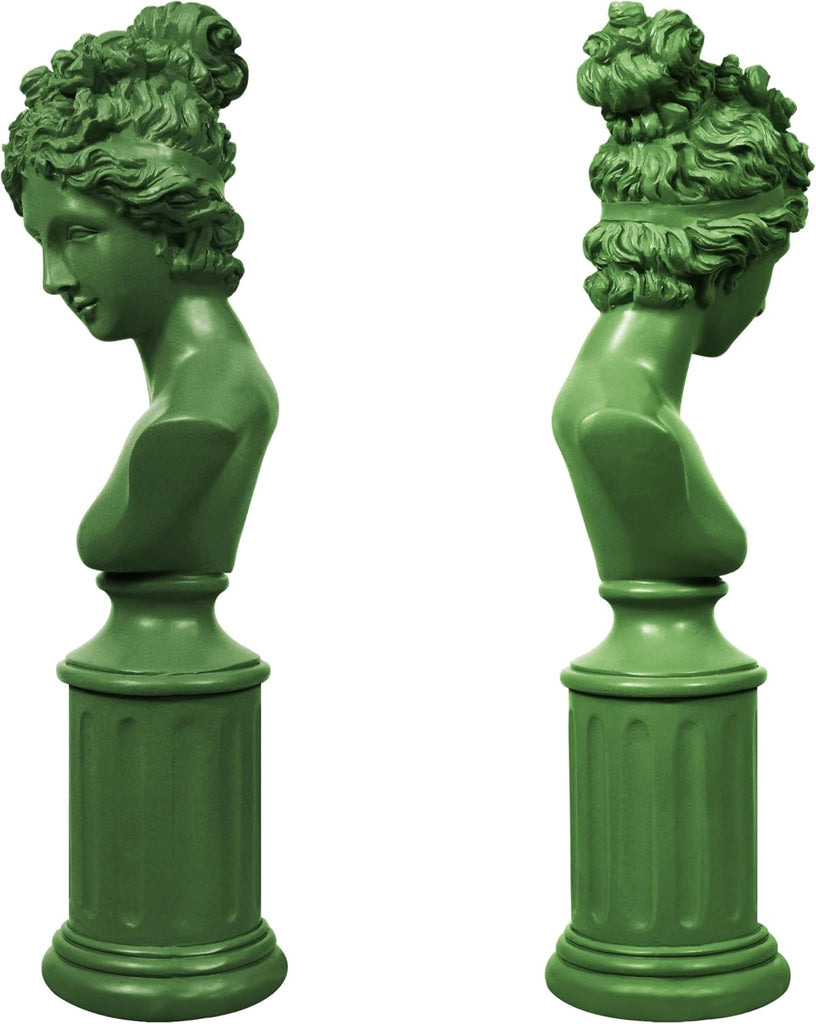 Green Female Bust Statue, Modern Classical Home Decor, 12.5'' Tall | Decorative Women Sculpture, Home Accent Décor