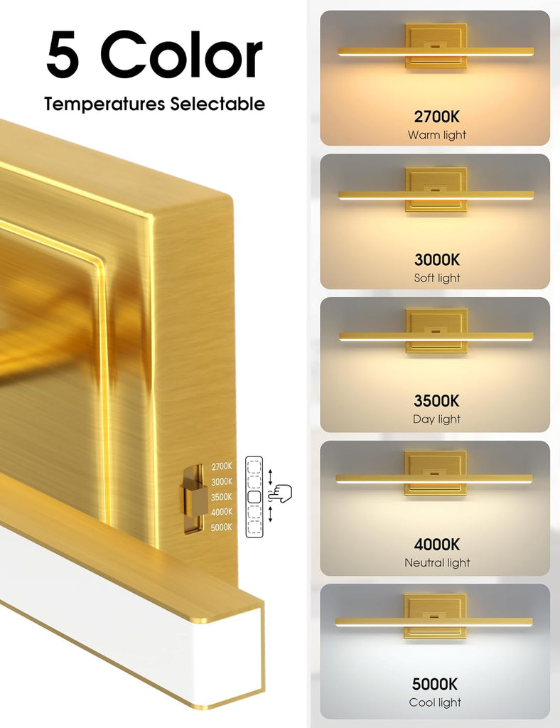 Bathroom Vanity Light 24 inch, 14W Dimmable 5CCT Led Bathroom Light Fixture Over Mirror, Gold Bar Vanity Light s-ETL