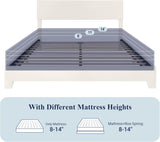 Full Bed Frame with Adjustable Headboard, Faux Leather Platform Bed with Wood Slats, Heavy Duty Mattress Foundation