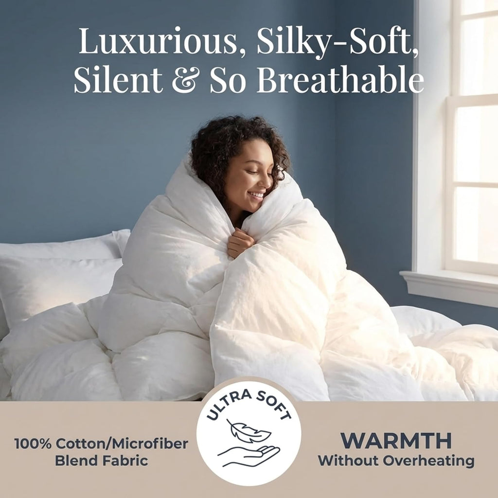 | Hotel-Quality All-Season Down Comforter Queen | Lightweight Yet Warm Duvet Insert for Hot Sleepers