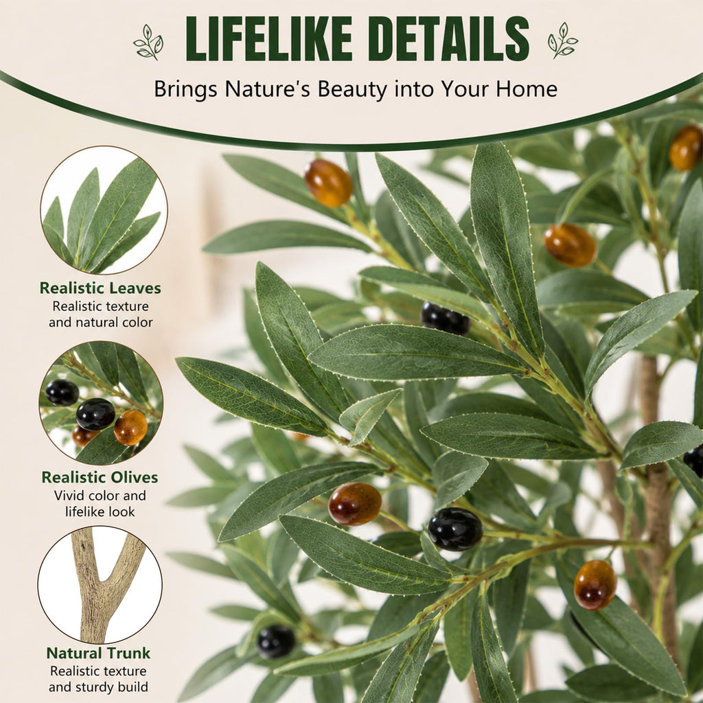 7FT Olive Trees Artificial, Large Faux Olive Tree with White Tall Planter, Faux Tree Indoor with Lush Lifelike Fruits