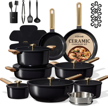 31pcs Ceramic Cookware Sets, Pots and Pans Set, with Wok | Healthy Kitchen Cooking, Utensils Included, Dishwasher