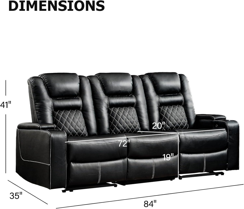 Home Theater Seating Seats, Theater Recliner Chair Sofa, PU Leather 3 seat Power Recliner Sofa with Cup Holders