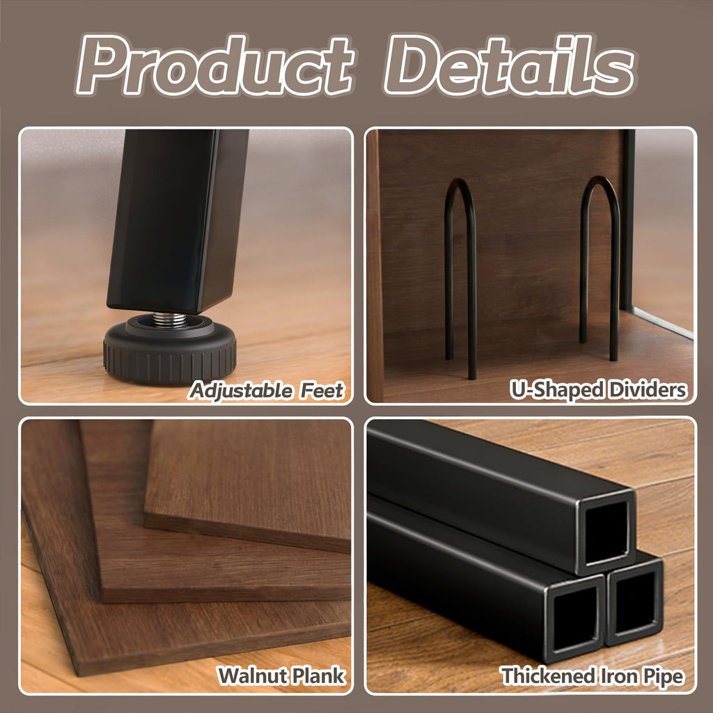 Record Player Stand with Flip-Down Record Shelf, Walnut