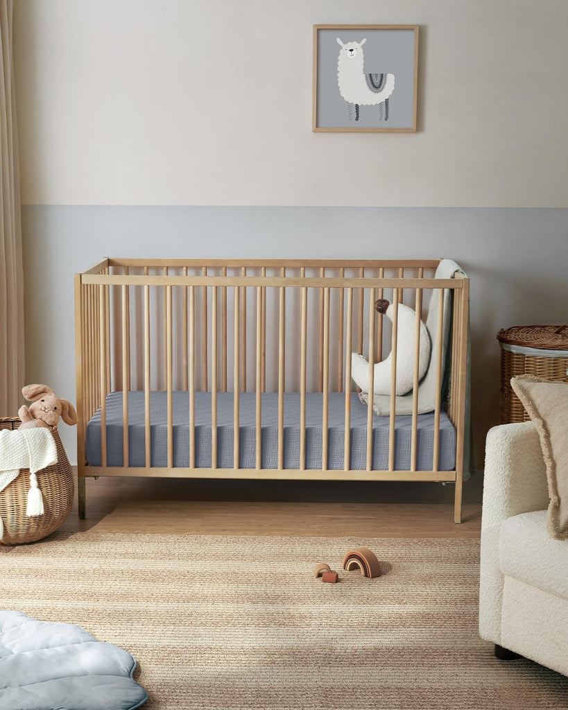 Muslin Crib Sheets, 2 Pack, Light Blue & Grey